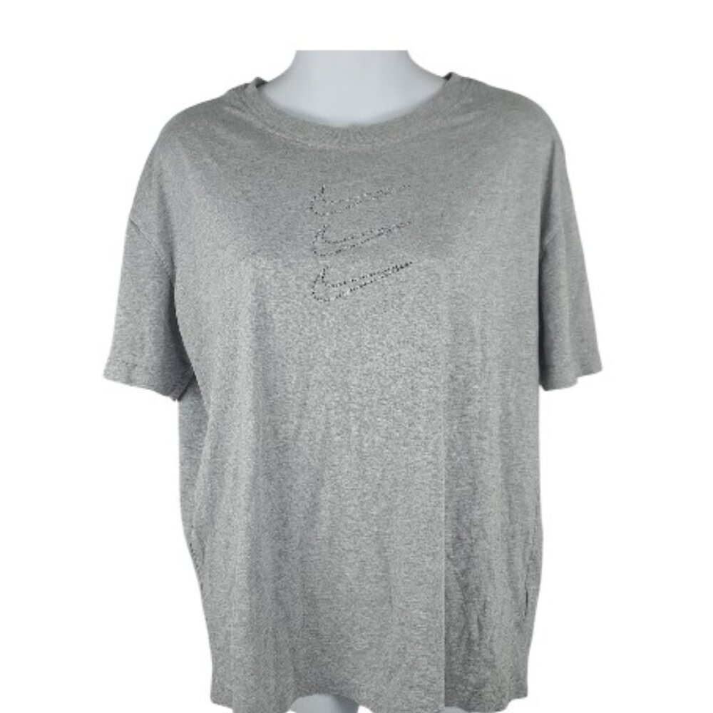 Nike Women's Gray Triple Swoosh Loose Fit Casual T-Shirt Size M